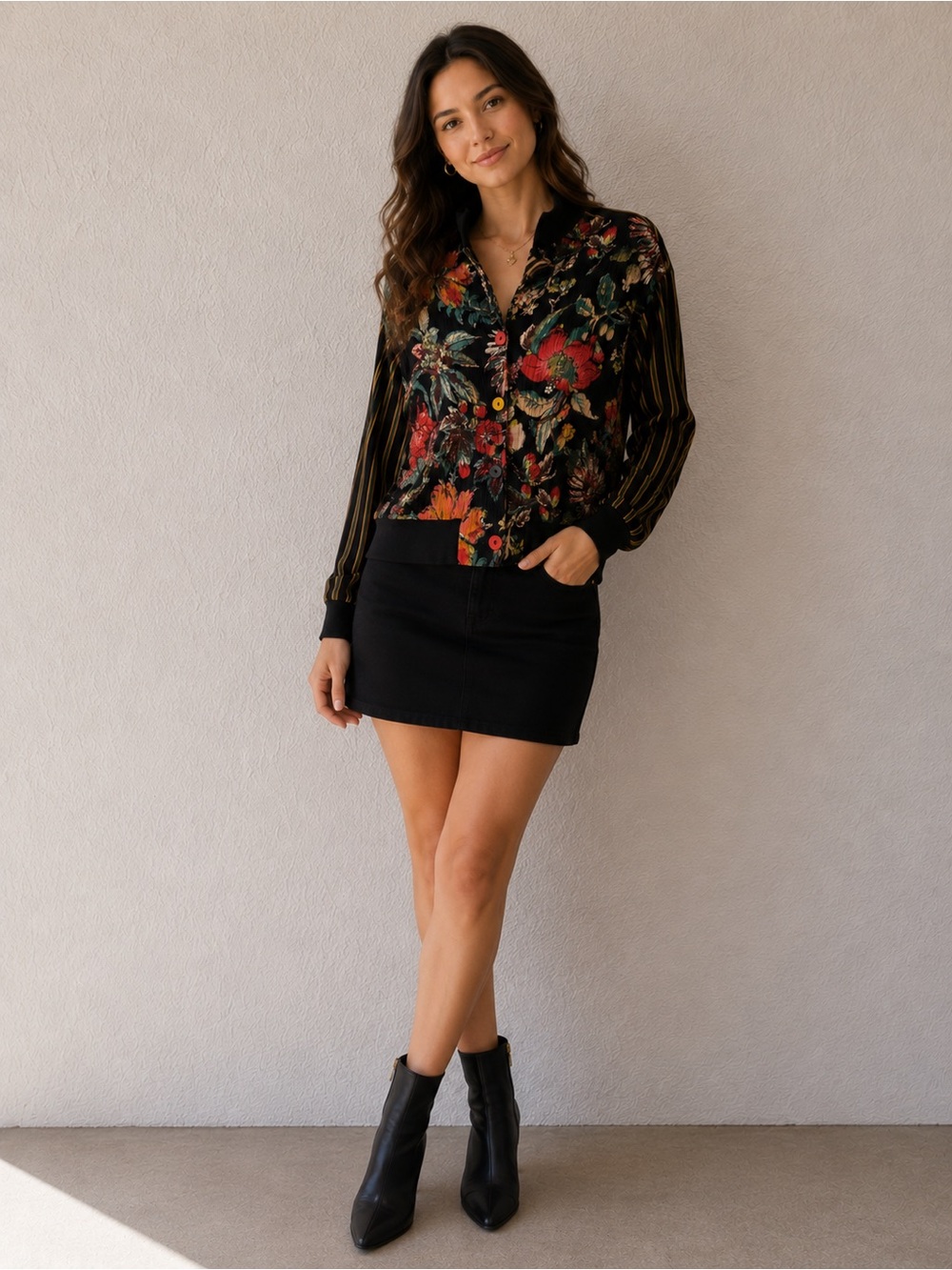 Vintage Carole Little Floral Print Jacket Blazer Women’s Large L Colorful Black